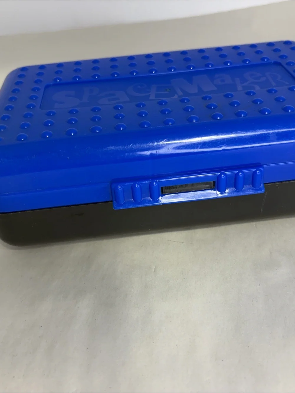 Spacemaker Pencil Box Blue And Black 90's Plastic Storage Case School Crafts
